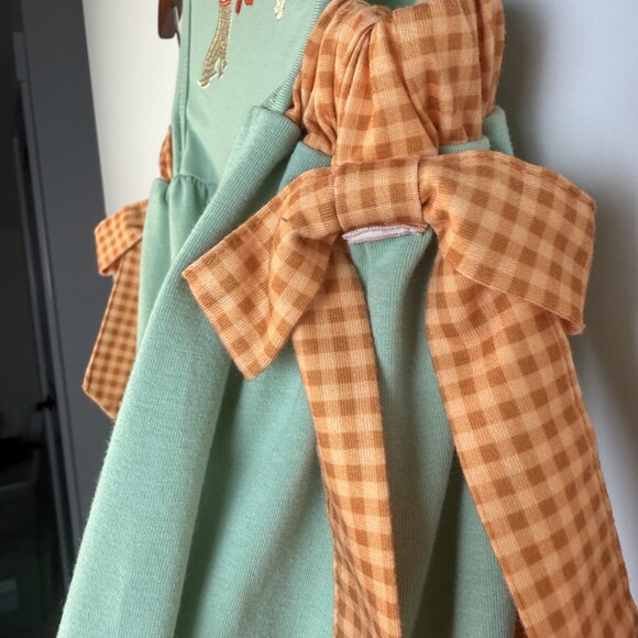 Girls Fall Outfit 5T-6T | Dog Pumpkin Top & Gingham Leggings Set - Picture 5 of 10